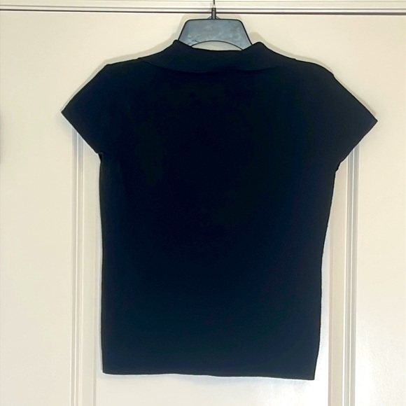 Express Collared Black Short Sleeve V Neck Top Size L - Picture 2 of 4